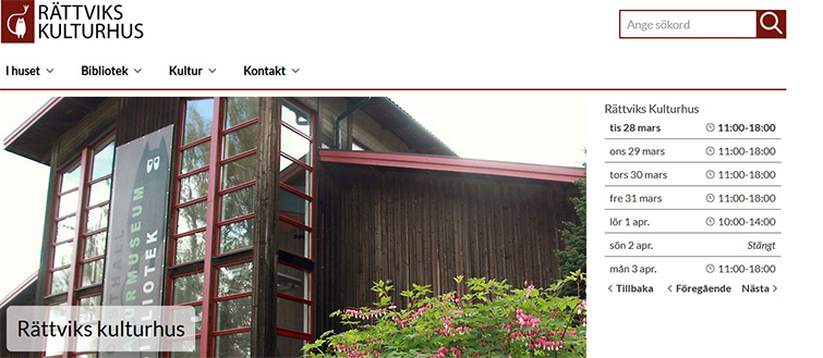 Skärmbild från Rättviks kulturhus nya webbplats.