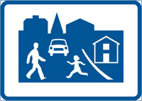 Bild på vägmärket för gångfartsområde.