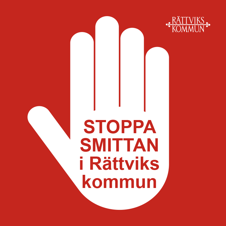 Hand med texten "Stoppa smittan i Rättviks kommun".