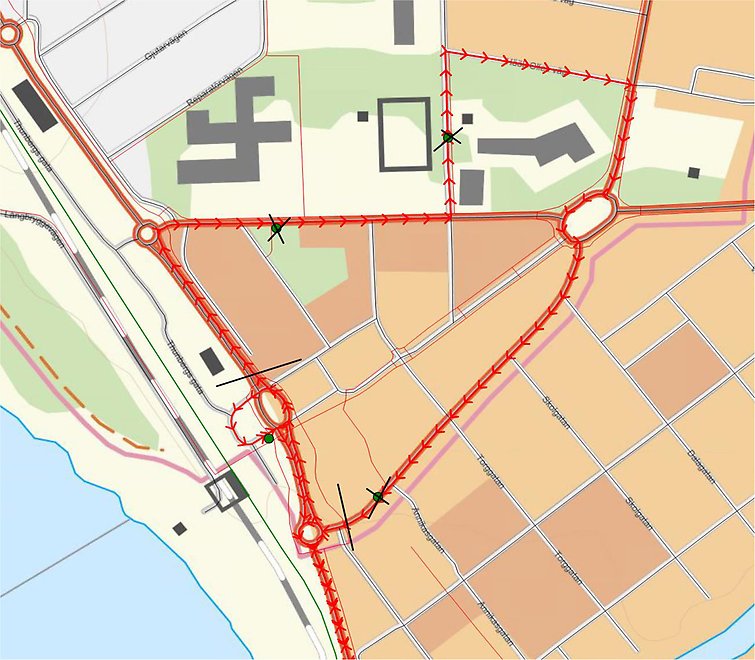 Karta som visar avstängda hållplatser.